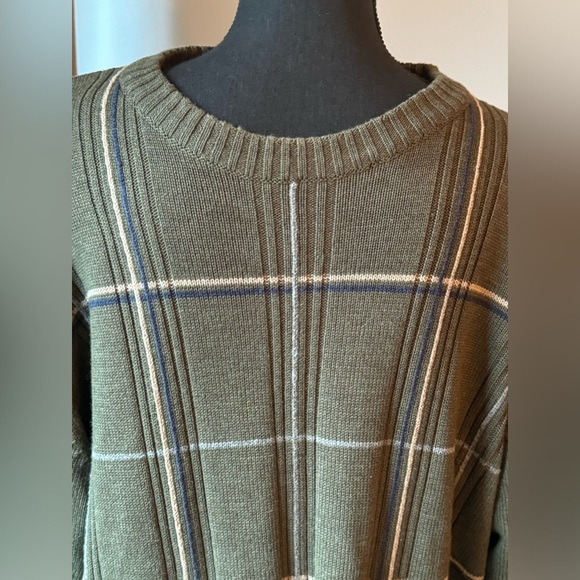 Oscar De La Renta Mens XXL Green Cotton Blend Plaid Crew Sweater Window​ - Picture 2 of 6